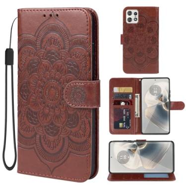 Imagem de Bohefo Capa para Motorola Edge 50 Pro, capa carteira Motorola Edge 50, capa de couro mandala, flip com suporte para cartão de crédito, suporte para celular para Motorola Edge 50 Pro 5G marrom