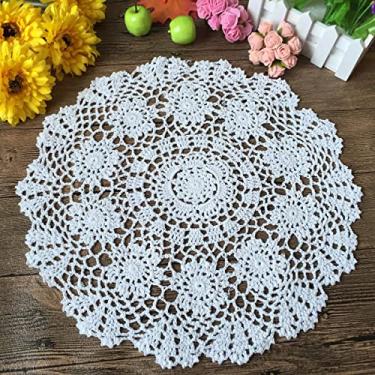 Imagem de Hetao Toalha de mesa Doilies de renda Doilies 100% algodão feita à mão em crochê feito à mão, branco, 35 cm