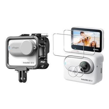 Imagem de Rszfnjxry Gaiola de moldura de alumínio com lente de silicone Corver capa e protetor de tela para Insta360 GO 3, capa protetora de metal durável com suporte para sapata fria (número do modelo 1)