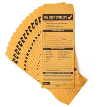 Imagem de Envelopes Key Drop 100 ct | Envelopes de chave noturnos para reparo de automóveis | Suprimentos de loja automotiva para mecânico de serviço de carro