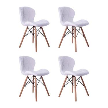 Imagem de Kit 04 Cadeiras Estofada Jantar Charles Eames Eiffel Slim Wood Confort