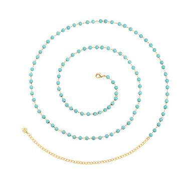 Imagem de Corrente ajustável de cintura de ouro 18 quilates, corrente de biquíni de praia, corrente de barriga feita à mão, 29.5+6", Turquesa, cobre banhado a ouro, Turquesa