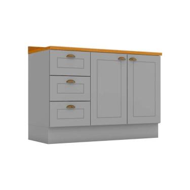 Imagem de Gabinete De Cozinha Modulado Balcão Para Pia Com Tampo Americana Com 2 Portas E 3 Gavetas 120cm Cinza
