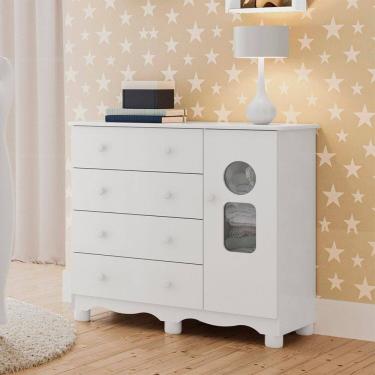 Imagem de Cômoda Infantil 95,3cm 1 Porta com Janela e 4 Gavetas Ezra 100% MDF Espresso Móveis Branco