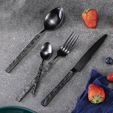 Imagem de TWEE Conjunto De Talheres Pretos Para 8 Talheres Quadrados De Aço Inoxidável De 32 Peças Conjunto De Talheres Retrô Para Sala De Jantar Cozinha Restaurante Design Moderno Espelho Polido