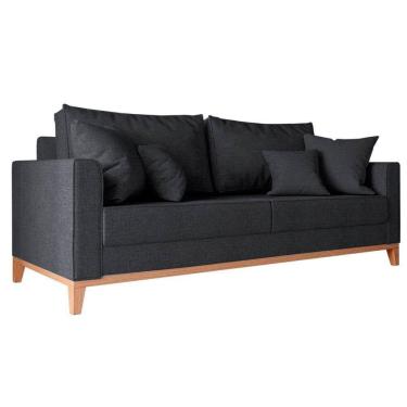 Imagem de Sofá Beny 3 Lugares Com Base De Madeira Élpis Móveis Linho Grafite