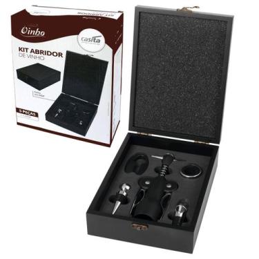 Imagem de Kit Abridor De Vinho Saca Rolhas Abas Maleta Gourmet 5 Peças - Casita