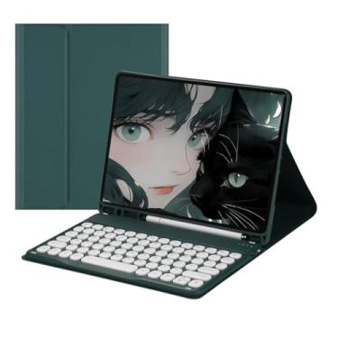 Imagem de Adequado para 2022/201/2020/2018 iPad Pro capa de teclado de tablet de 11 polegadas e teclado circular, flexível e leve (Verde escuro)