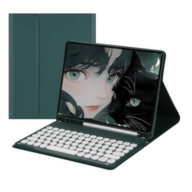 Imagem de Adequado para Tab S8 Ultra tampa de teclado de 14,6 polegadas com teclado circular, clássico retro e leve (verde escuro)