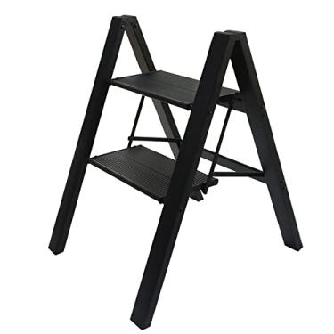 Imagem de LiGuVCY Banco de escada dobrável com 2 degraus, antiderrapante e dobrável com pedal expandido, para uso doméstico e escritório, banco de degrau de cozinha, capacidade de 150 kg, preto