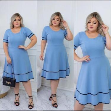 Imagem de Vestido Rodado Lindo Plus Size Igreja Congresso Midi Sem Estampa Barat