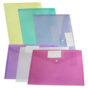 Imagem de Verkelly Pacote com 6 envelopes de plástico, pastas de envelopes de poliéster, pastas de arquivo tamanho A4 para envelopes de arquivos de documentos com bolso de etiqueta (7 cores)