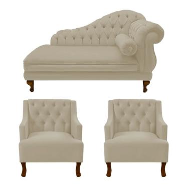 Imagem de Divã Larissa 160 cm e 2 Poltronas Genesis Suede Bege - lm decor