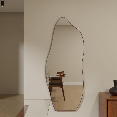 Imagem de Espelho Orgânico 115cm X 60cm E06 Moldura Couro Caramelo