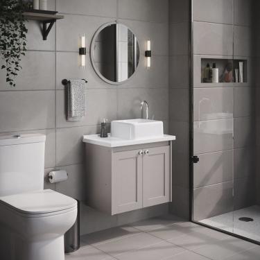 Imagem de Conjunto de Banheiro Suspenso Paris, Espelheira, Tampo e Cuba em Mármore Sintético