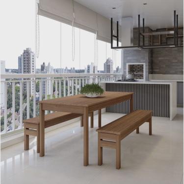 Imagem de Conjunto Mesa e 2 Bancos em Madeira Maciça Ultron Cedro Rosa