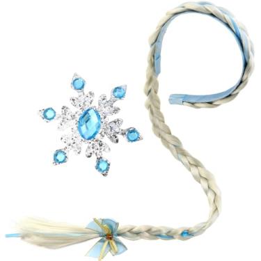 Imagem de Pacote com 1 peruca de fantasia de princesa peruca trançada de poliéster com trança de cabelo longo princesa Rapunzel tiara de cabelo longo acessórios de fantasia para meninas