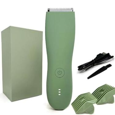 Imagem de Aparador de Pelos Corporais Masculino, Aparador de Pelos Íntimos e Virilha Impermeável com Lâmina Cerâmica Segura, Aparador Elétrico para Corpo e Barba, IPX7 à prova d'água Bateria 800mAh Verde