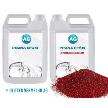 Imagem de Resina Epóxi 1Kg + Glitter Vermelho Ag Media Espessura 1Cm A - Resinas
