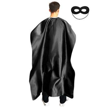 Imagem de Capa de super-herói adulto e máscara para homem e mulher - Vestir fantasia de super-herói para festa ou escola de férias bibble (preto)