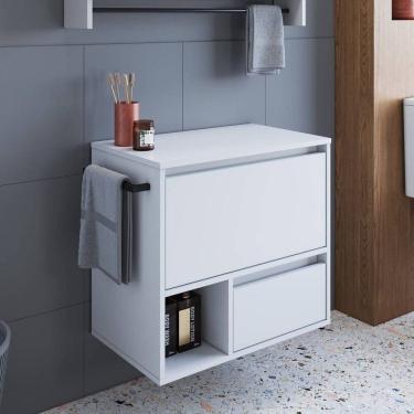 Imagem de Gabinete de Banheiro Suspenso 60cm com 1 Nicho 1 Toalheiro 1 Porta e 1 Gaveta Branco