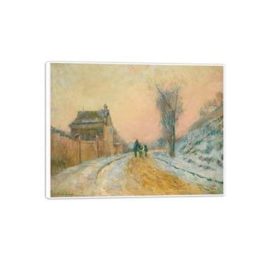 Imagem de MUHJDYC Pintura de paisagem arte de parede famosa - impressão em tela com moldura branca - imagem vintage para sala de estar quarto decoração de parede de casa pronto para pendurar - carrinho na neve