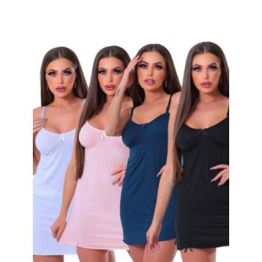 Imagem de Kit 4 Até Camisolas de Liganete Lisa Alça Regulável Sem Bojo, Conforto