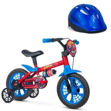 Imagem de Kit Bicicleta Homem Aranha + Capacete Infantil Aro 12 Bike Ciclismo Pa