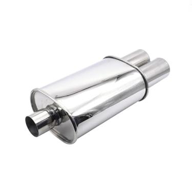 Imagem de Vechkom Silenciador De Escapamento Em Y Com Tubo 2,5" (63 Mm) Entrada Única/3" (73 Saída Dupla Aço Inoxidável Prateado, Automotivo 11,8" (300 Comprimento Oval, Caixa Traseira Pontas Duplas, Turbo So