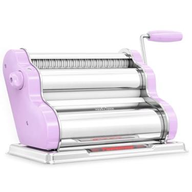 Imagem de PASTALINDA Máquina de fazer massa clássica 260, rolos de 26 cm de largura, 9 posições de espessura, 2 posições de corte, aço inoxidável. Inclui manivela de mão reforçada e dois grampos (ilás)