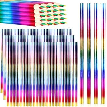 Imagem de 144 lápis de cor arco-íris, lápis de madeira, arco-íris, 4 cores em 1, lápis multicoloridos, presentes para crianças, material de arte para sala de aula (holográfico)