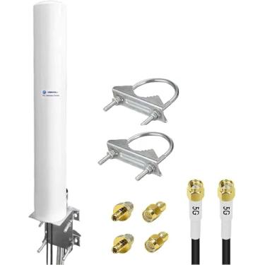 Imagem de Maswell Antena externa externa 5G 4G WiFi 6-2X2 MIMO Omni banda completa 700-6000 MHz, ganho de até 4,5 dBi - Compatível com O2, Vodafone, Três, EE - SMA macho com adaptador TS9