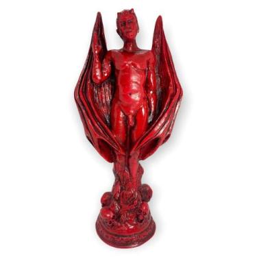 Imagem de Escultura Lucifer 25 cm pintado de vermelho em resina - Lua Mistica