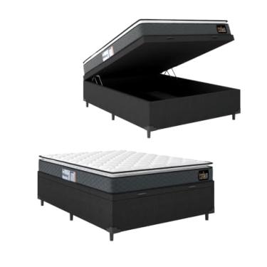 Imagem de Cama Box Baú Casal Colchão Espuma D33 Pillow Top Millenium 138x188x60cm Cinza/preto Hellen - Suporta até 120kg por Pessoa