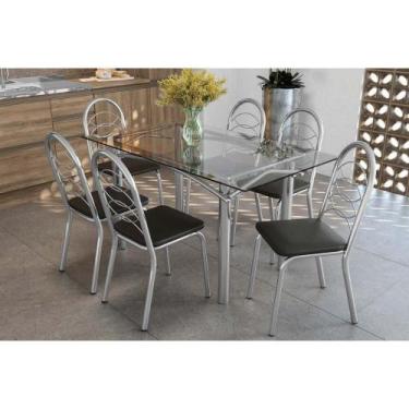 Imagem de Sala de Jantar Completa Elba c/ Tampo de Vidro 150cm e 6 Cadeiras Hola