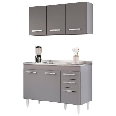 Imagem de Armário Aéreo Honduras E Balcão Gabinete Com Pia 120cm Suécia Cinza - Lumil