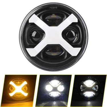 Imagem de SINLIRU Farol de motocicleta preto 14.6 cm 5-3/4 X âmbar DRL para Indian Scout Dyna Wide Glide XL1200 XG750 883 48 Night Road