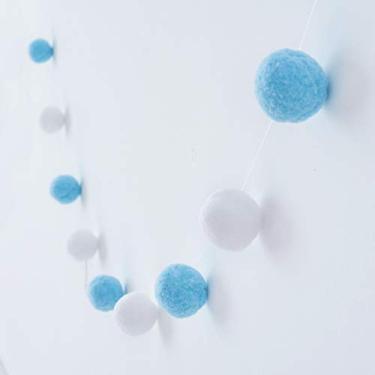 Imagem de Bining Bola de feltro 30 mm 30 bolas guirlanda de Natal pompom pompom Ba 198 cm (2 meses) (bola azul e branca)