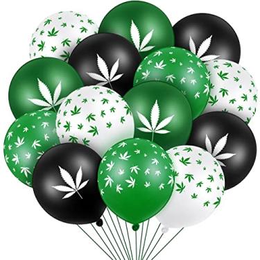 Imagem de 48 balões de folha, folha de maconha, balões de látex, decorações de festa de aniversário, balões com estampa de folhas para artigos de festa tropical do Havaí