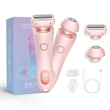 Imagem de Aparador de biquíni feminino, barbeador elétrico com cabeça removível, barbeador corporal indolor molhado e seco 2 em 1, aparador de pelos pubianos para mulheres, lâmina de barbear substituível para