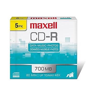 Imagem de Maxell Disco CD-R de substrato de policarbonato 648205 – mídia de alta qualidade para armazenamento de dados, música e arquivamento – capacidade de 700 MB/80 min com velocidade de gravação 48x – 5 pacotes com estojos de joias