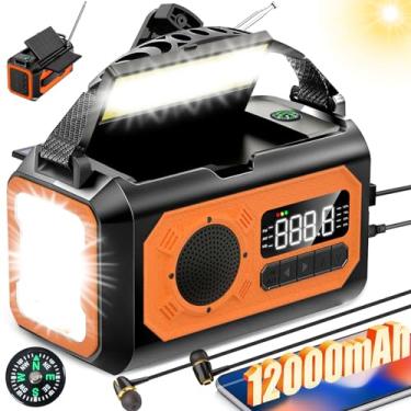 Imagem de Rádio de emergência de 12000 mAh, rádio de manivela, rádio solar portátil, rádio meteorológico AM/FM/NOAA com 2 painéis solares, 3 métodos de carregamento, alarme SOS, lanterna, carregador de