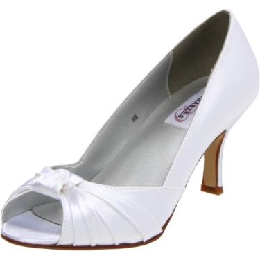 Imagem de Dyeables Sapato feminino Ida Peep Toe, Cetim branco, 5.5