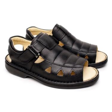 Imagem de Sandália Masculina em Couro Legítimo | Palmilha Ortopédica | Casual e Anatômica | Ideal para o Dia a Dia | Fabricada no Brasil (Preto, BR, Adulto, Numérico, 40)