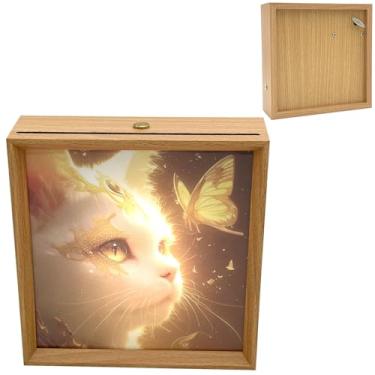 Imagem de Moldura de madeira 15 x 15 cm, caixa de música, recarregável, 3 cores, luz noturna LED de toque, presente musical para mulheres, meninas, festas, casa, quarto, mesa de trabalho, gato
