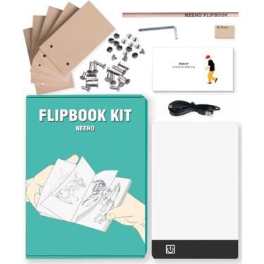 Imagem de Kit de flip book, Neeho Flipbook Kit para desenho e rastreamento com papel de flipbook pré-perfurado premium de 300 folhas, caixa de luz LED para fazer flipbooks de animação com parafusos de vinculação