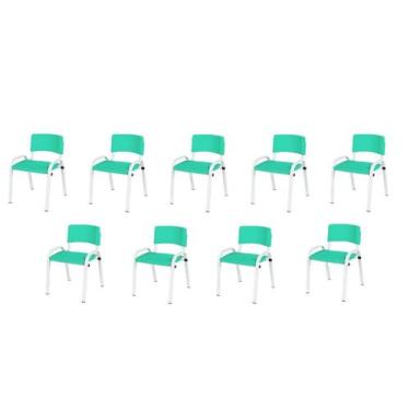 Imagem de Kit 9 Cadeira Iso Infantil Creche, Escola Base Branco Verde Água - LAU