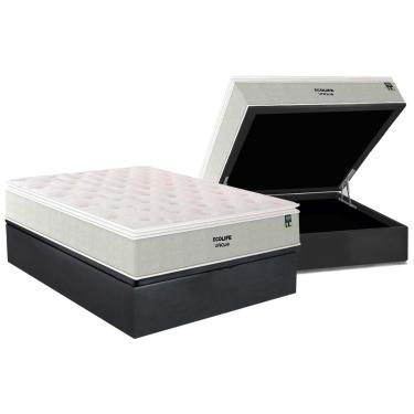 Imagem de Cama Box Baú Casal: Colchão Molas Bonnel Plumatex Ensacadas Ecolife + Base CRC Suede Gray (138x188)