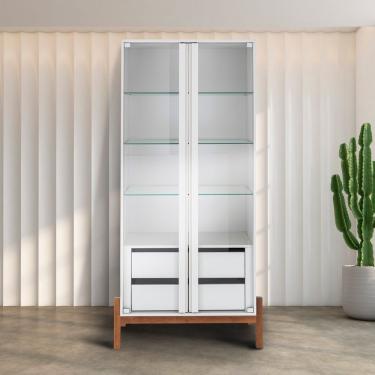 Imagem de Cristaleira 2 Portas 3 Prateleiras De Vidro 2 Gavetas Tiê Off White