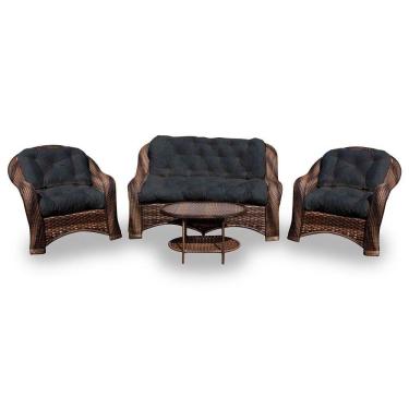 Imagem de Conjunto De Sofá Fibra Sintética Melo - 1 Sofá 2 L + 2 Poltronas + 1 Mesa Centro - Tecido Duna Preto